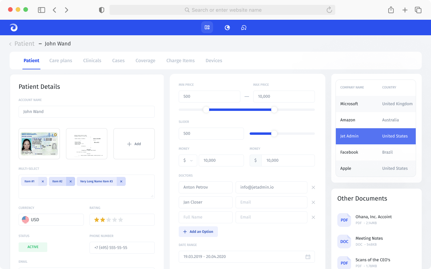 JetAdmin Interface