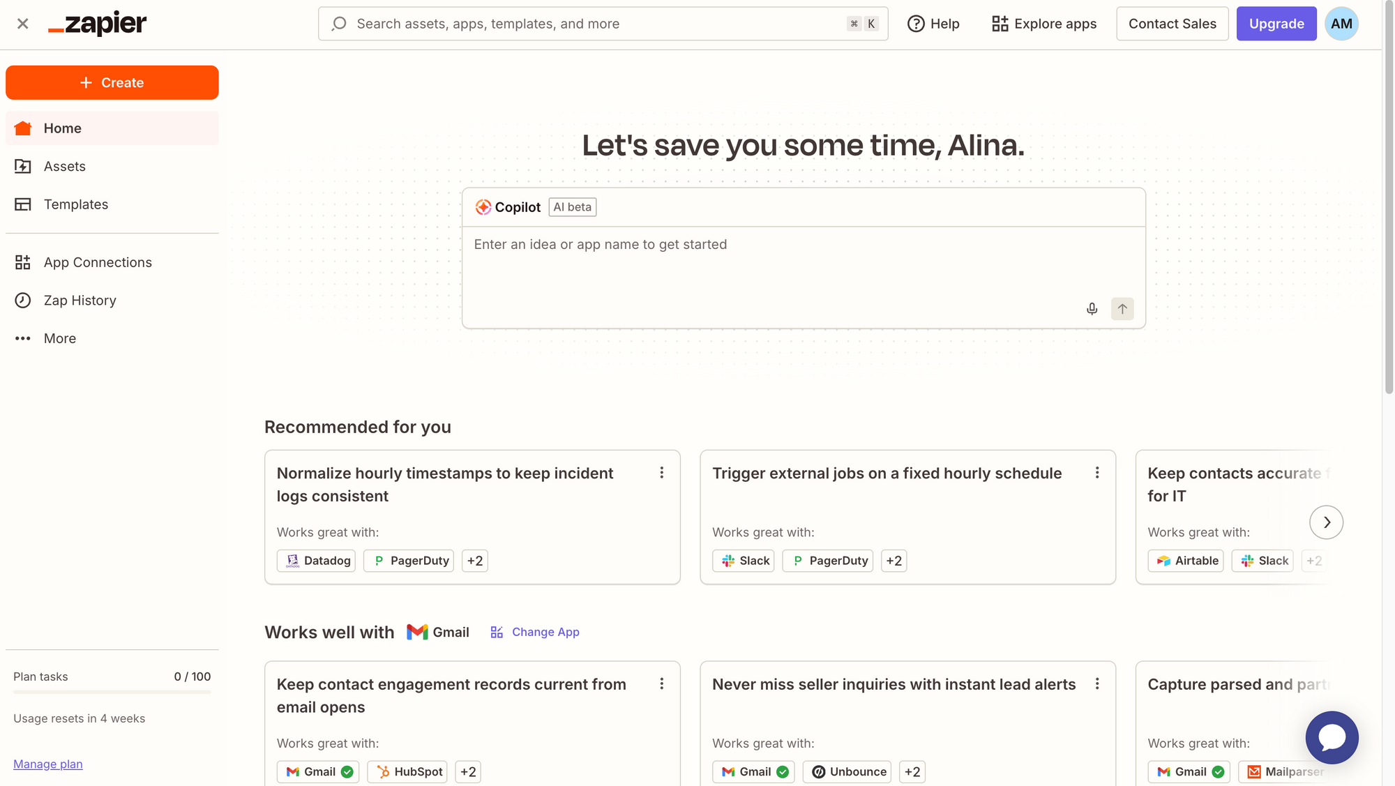 Zapier editor showing a multi-step Zap with an AI step