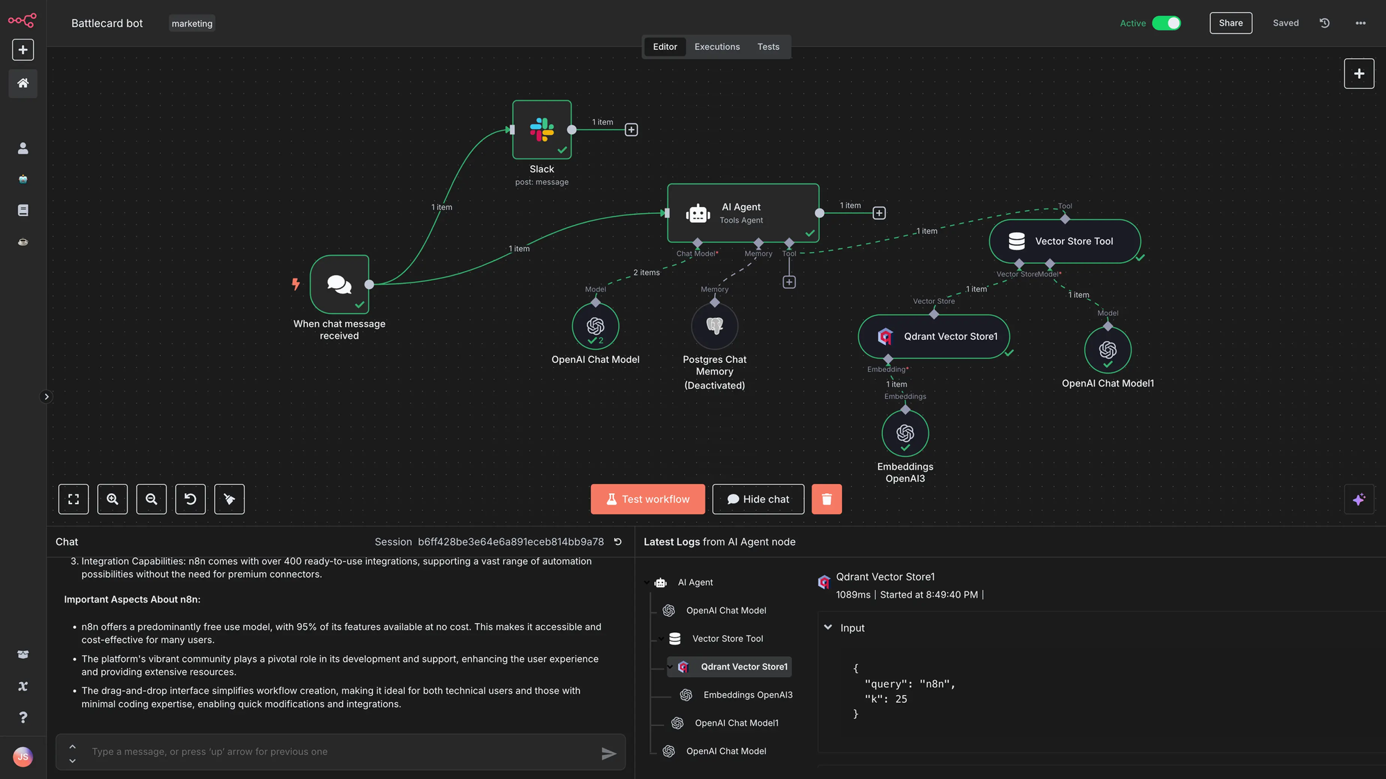 n8n workflow canvas showing connected nodes in an AI automation