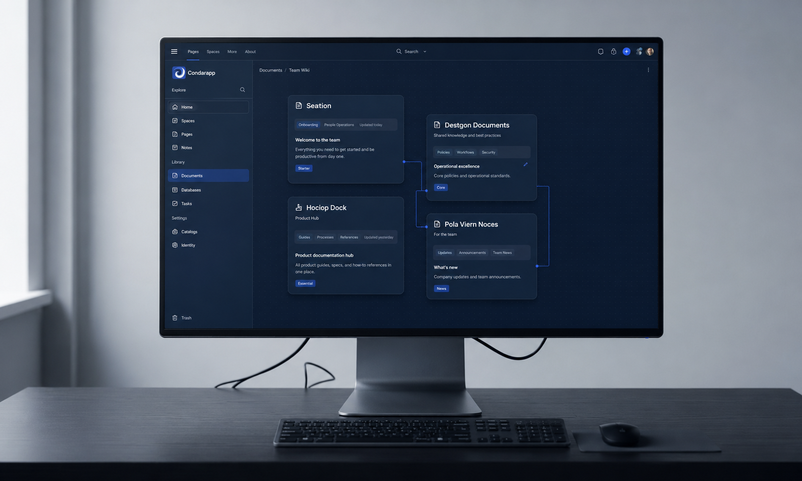 The image depicts a clean digital workspace featuring organized pages and nested documents within a block-based editor, ideal for project management and team collaboration. This connected workspace allows for structured data management and visual project tracking, making it suitable for both non-technical users and small teams.