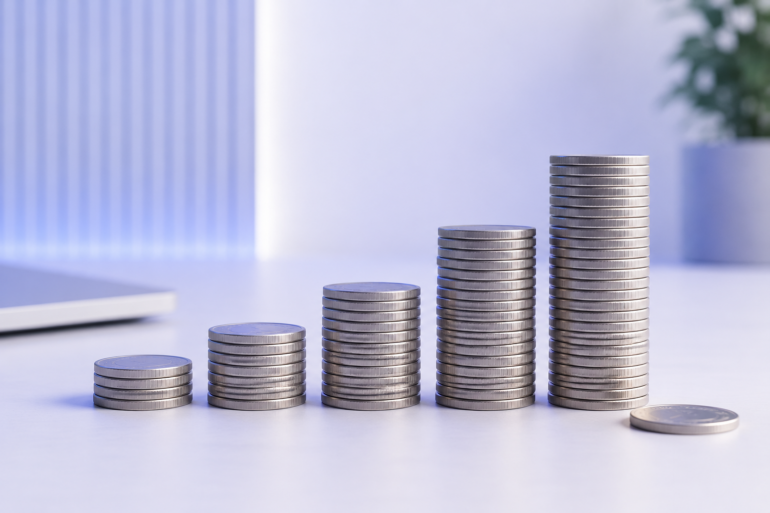 The image depicts a stack of coins in varying sizes, symbolizing different cost levels and resource consumption, which could represent the pricing tiers of a service like bolt, including options for free plans, paid subscriptions, and custom pricing for teams. Each coin signifies token limits and usage, illustrating the token-based pricing model for public and private projects.