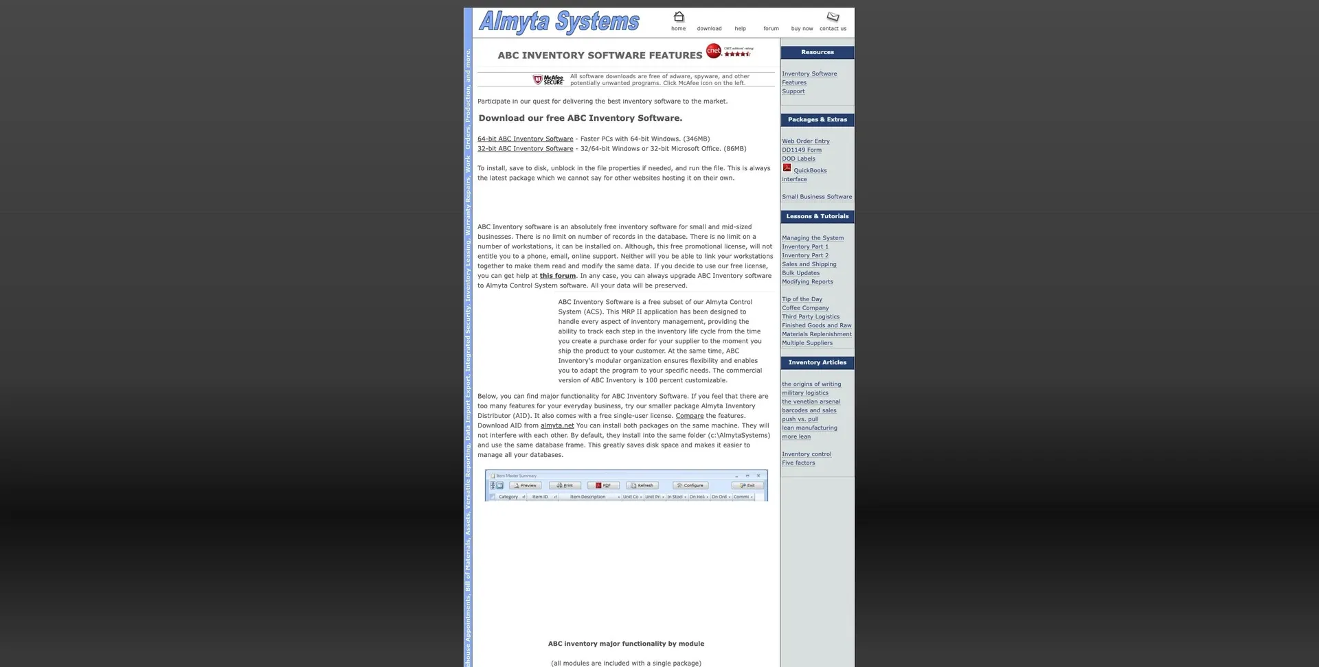ABC Inventory — Screenshot of the official product website.