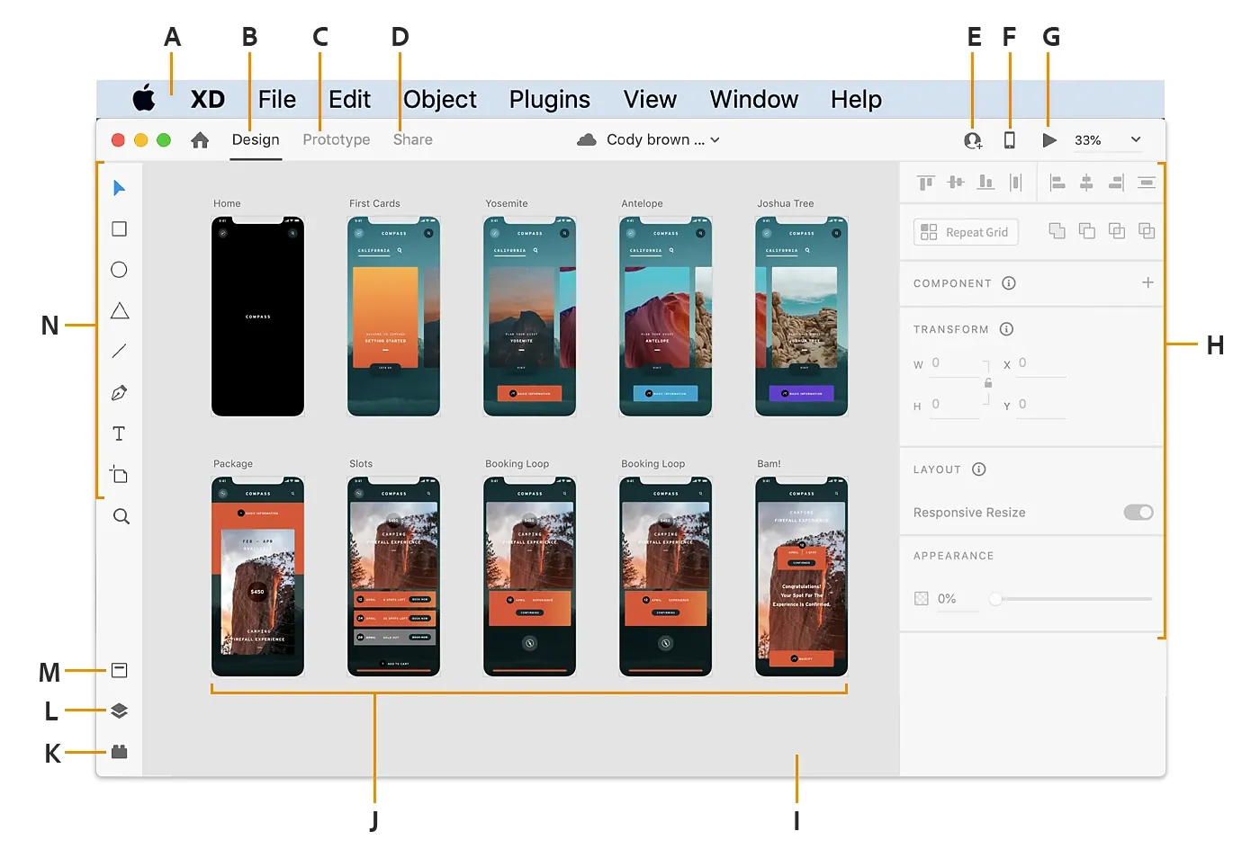 Adobe XD — Adobe’s official screenshot of the XD workspace on Mac.