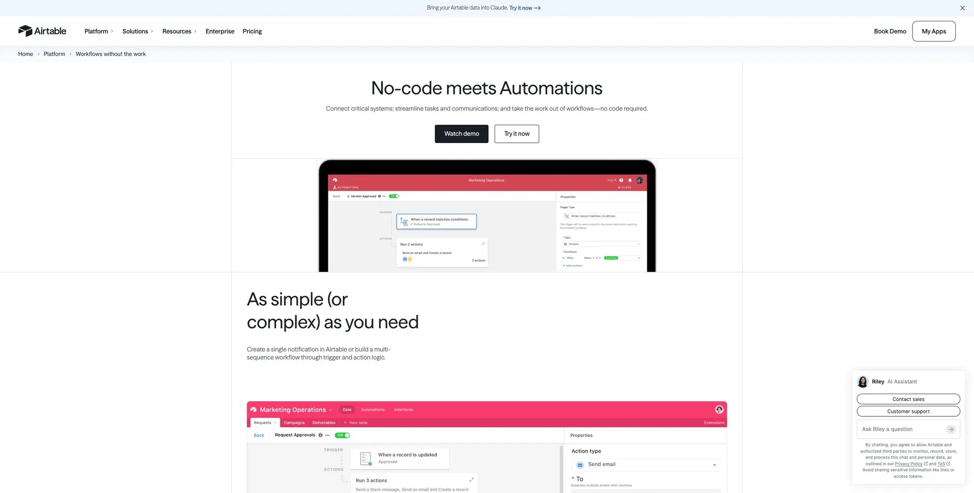 Airtable Automations: Screenshot of the official product website.