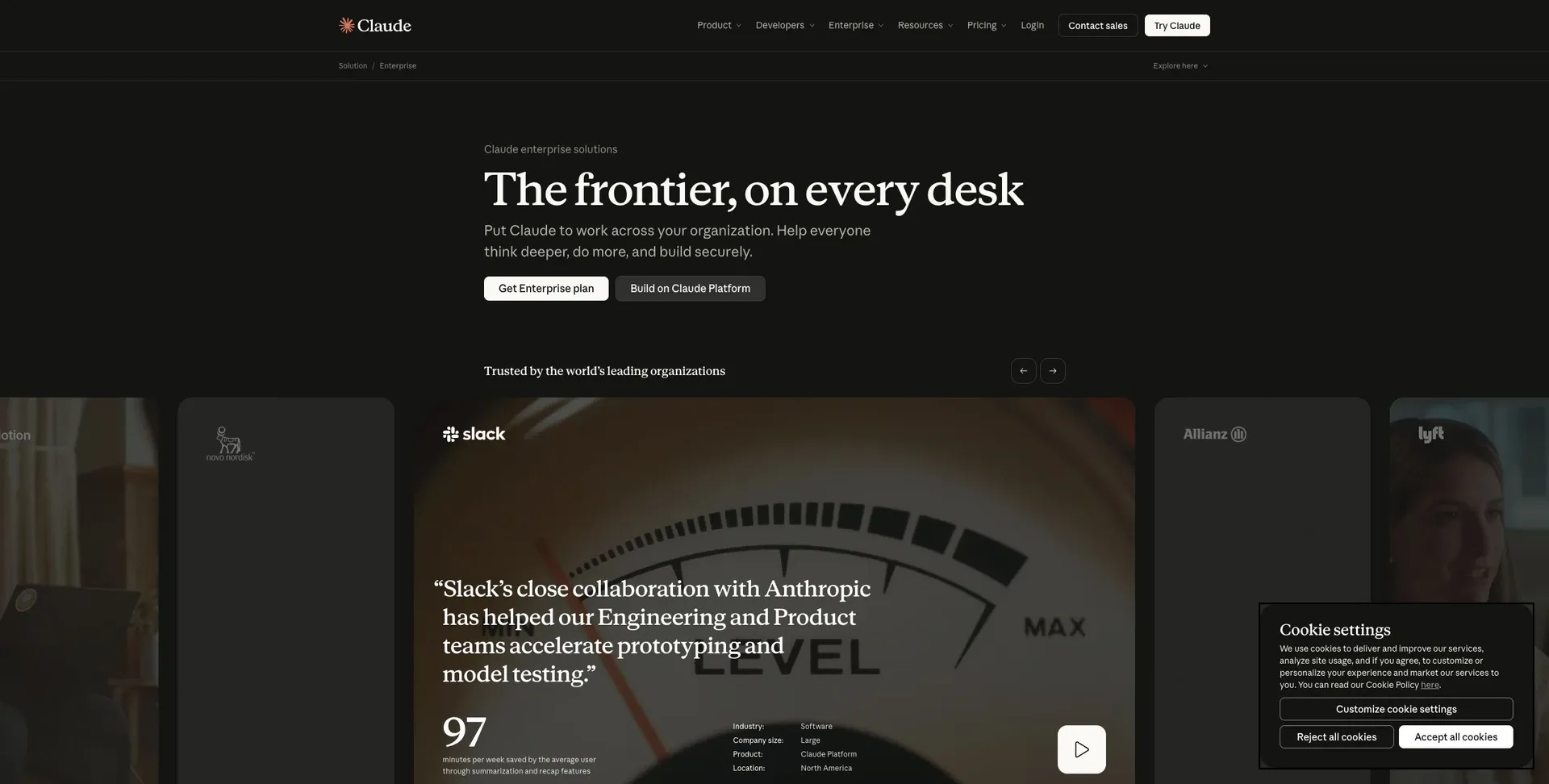 Claude Enterprise — Screenshot of the official product website.