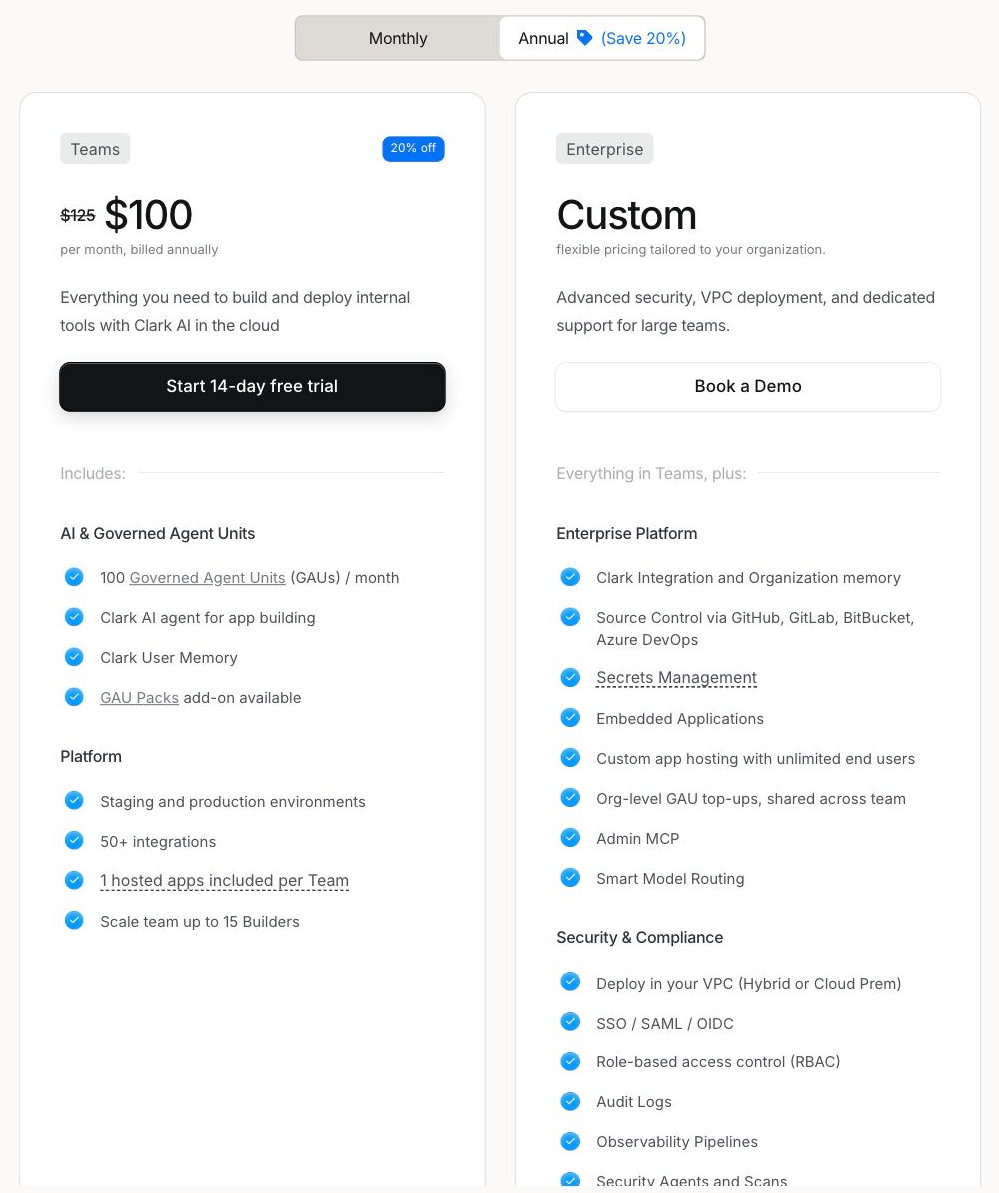 Superblocks Teams at $100 per month billed annually and custom Enterprise pricing