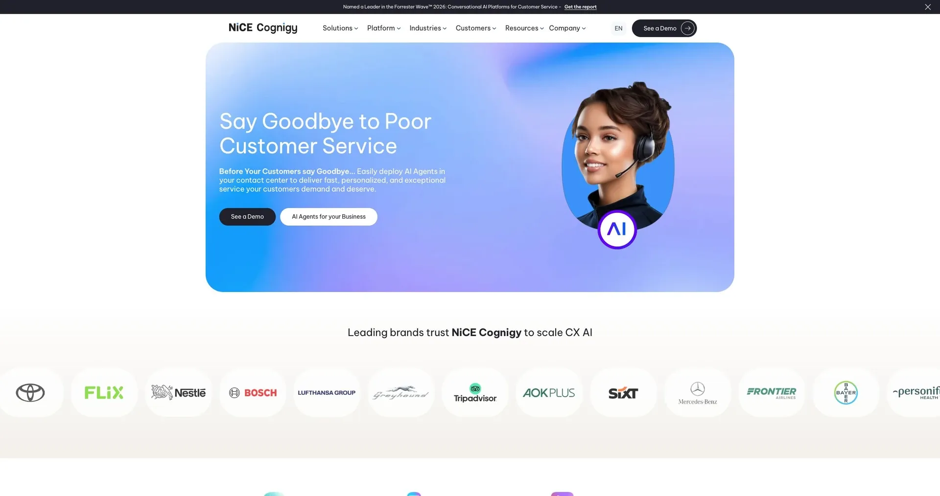 Cognigy — Screenshot of the official product website.