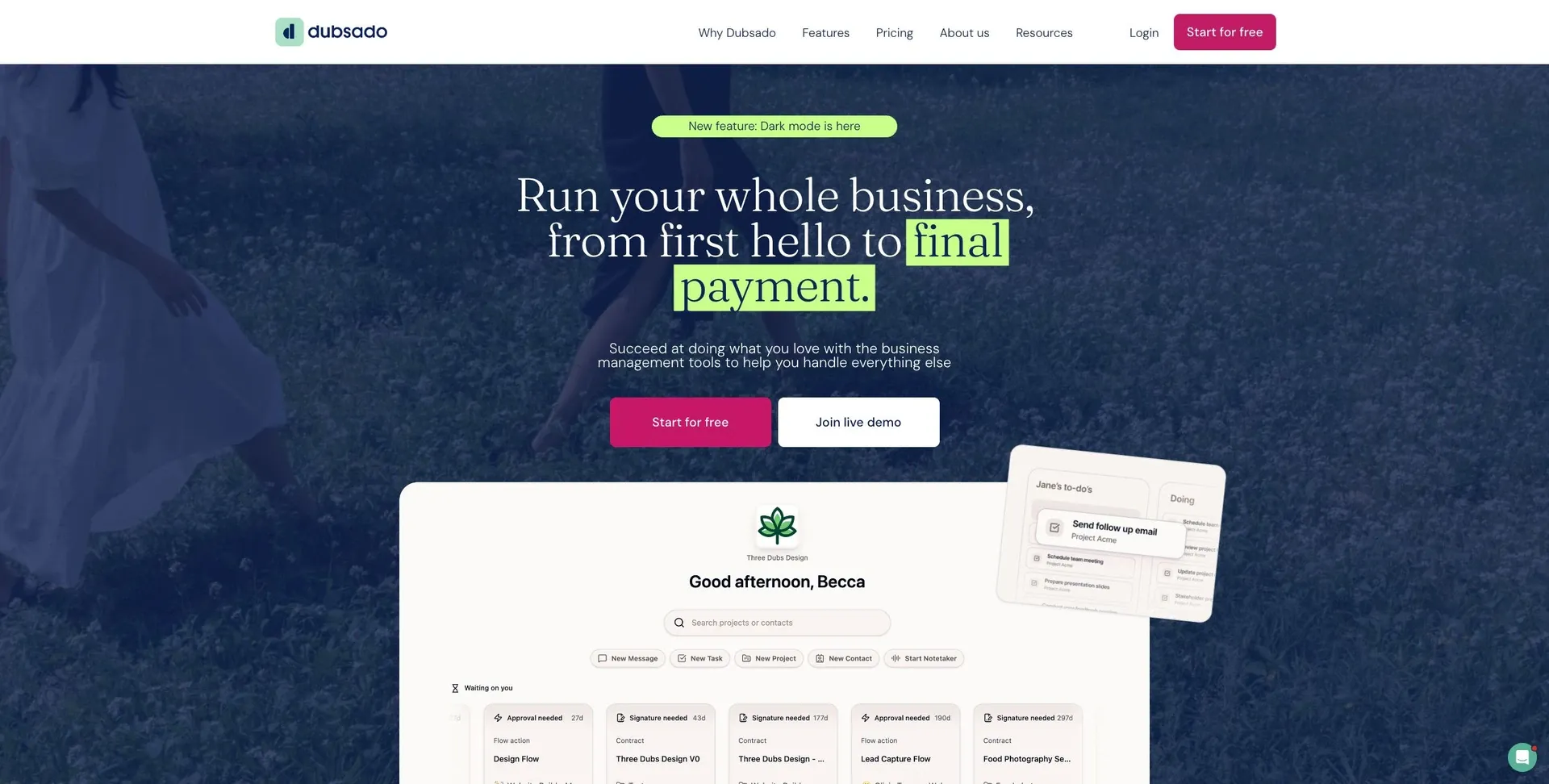 Dubsado — Screenshot of the official product website.