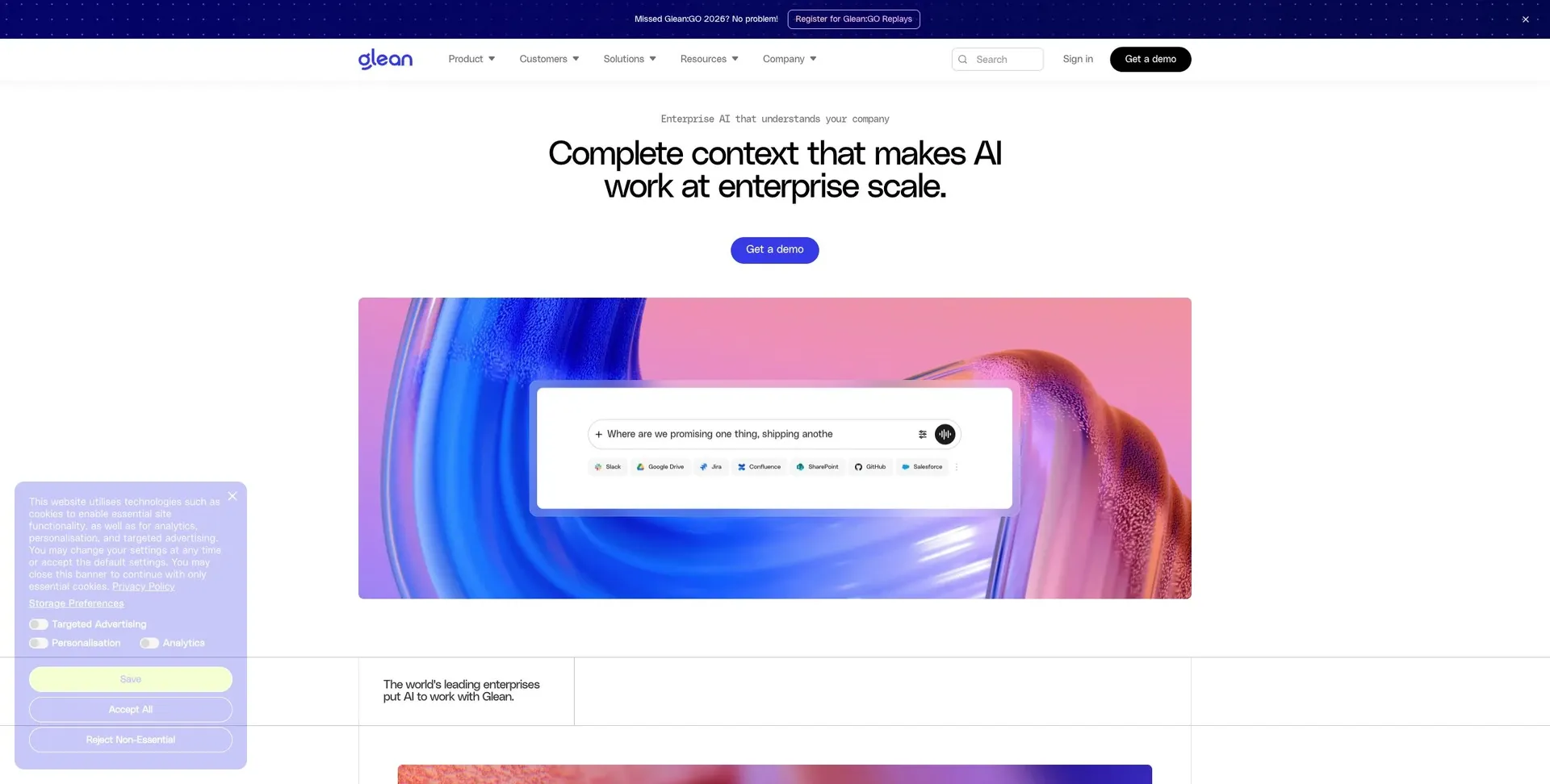 Glean — Screenshot of the official product website.