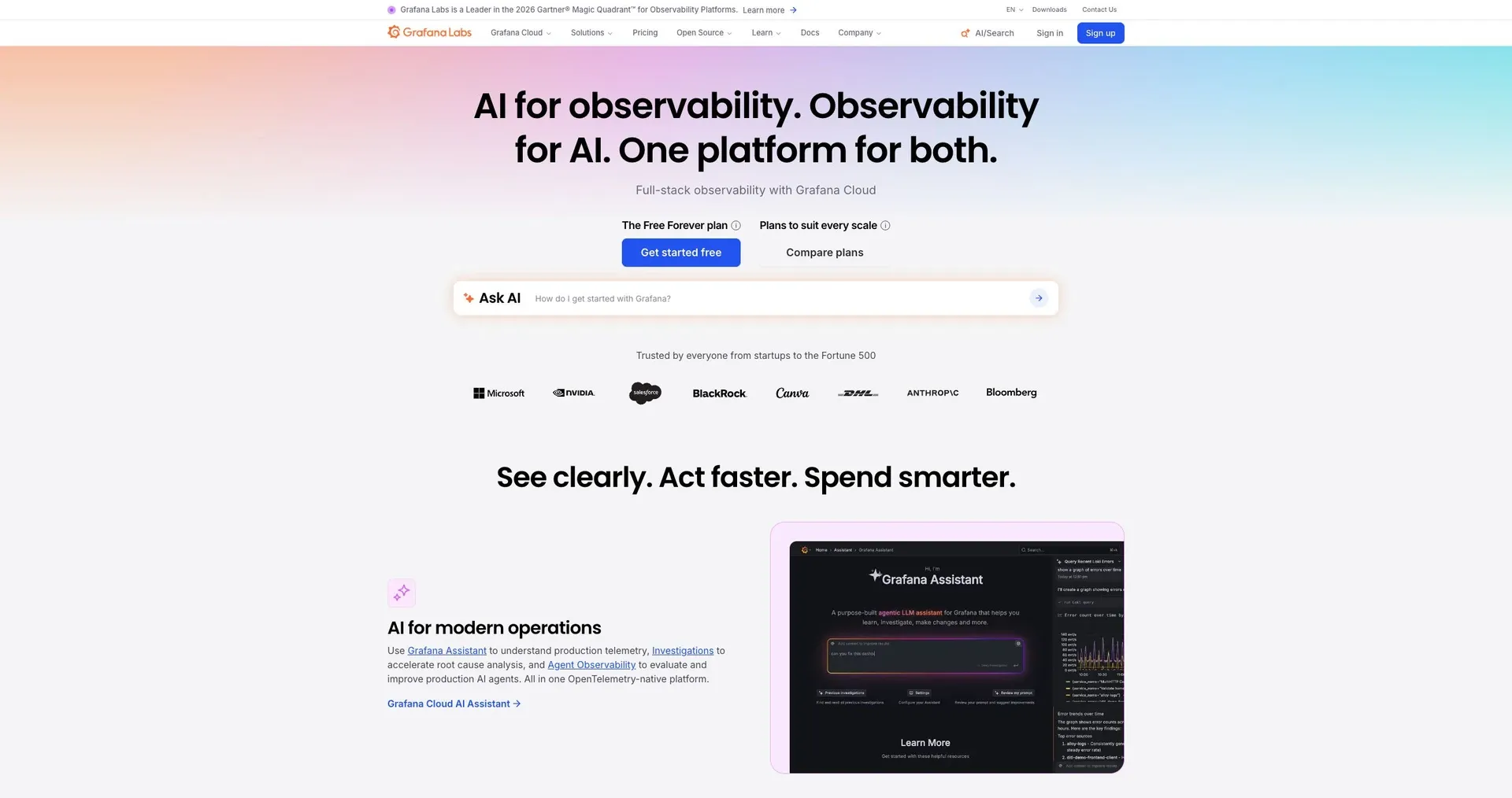 Grafana — Screenshot of the official product website.