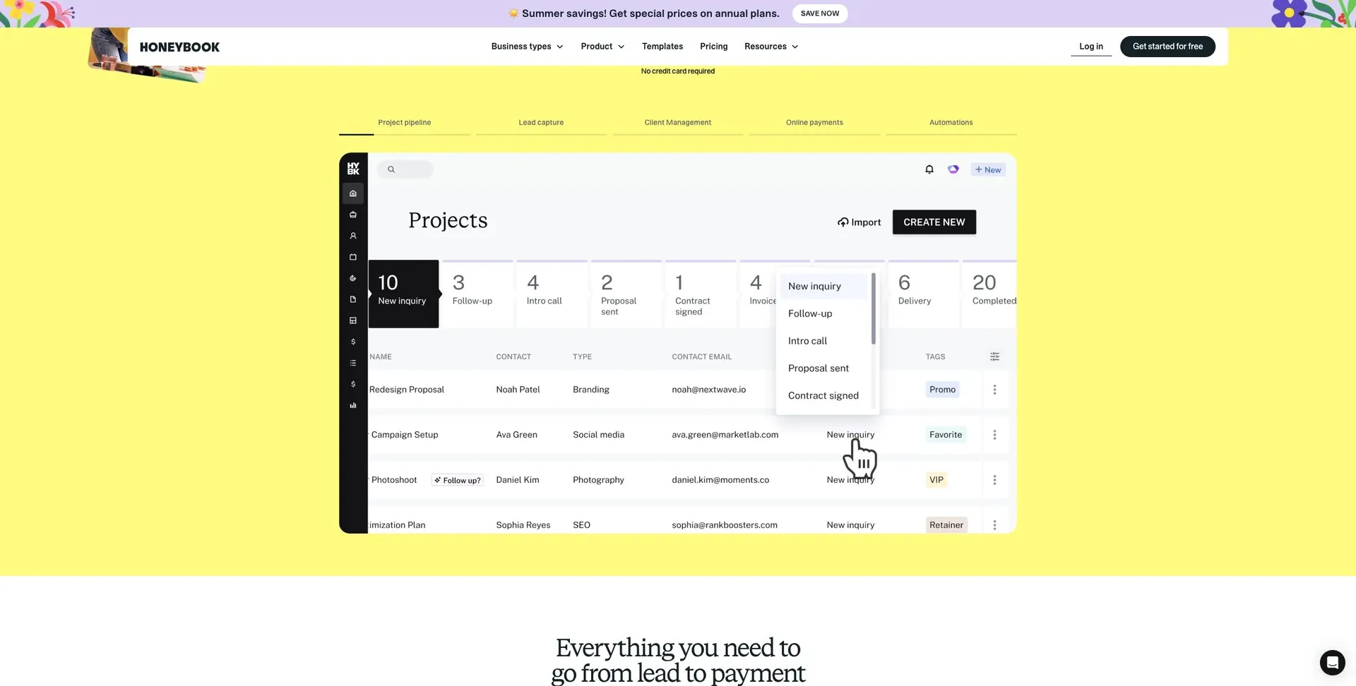 HoneyBook — Screenshot of the official product website.