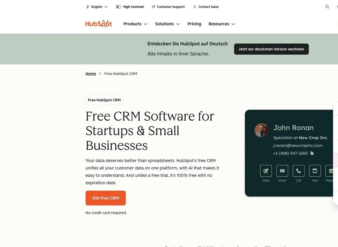 HubSpot CRM — Official product website overview.