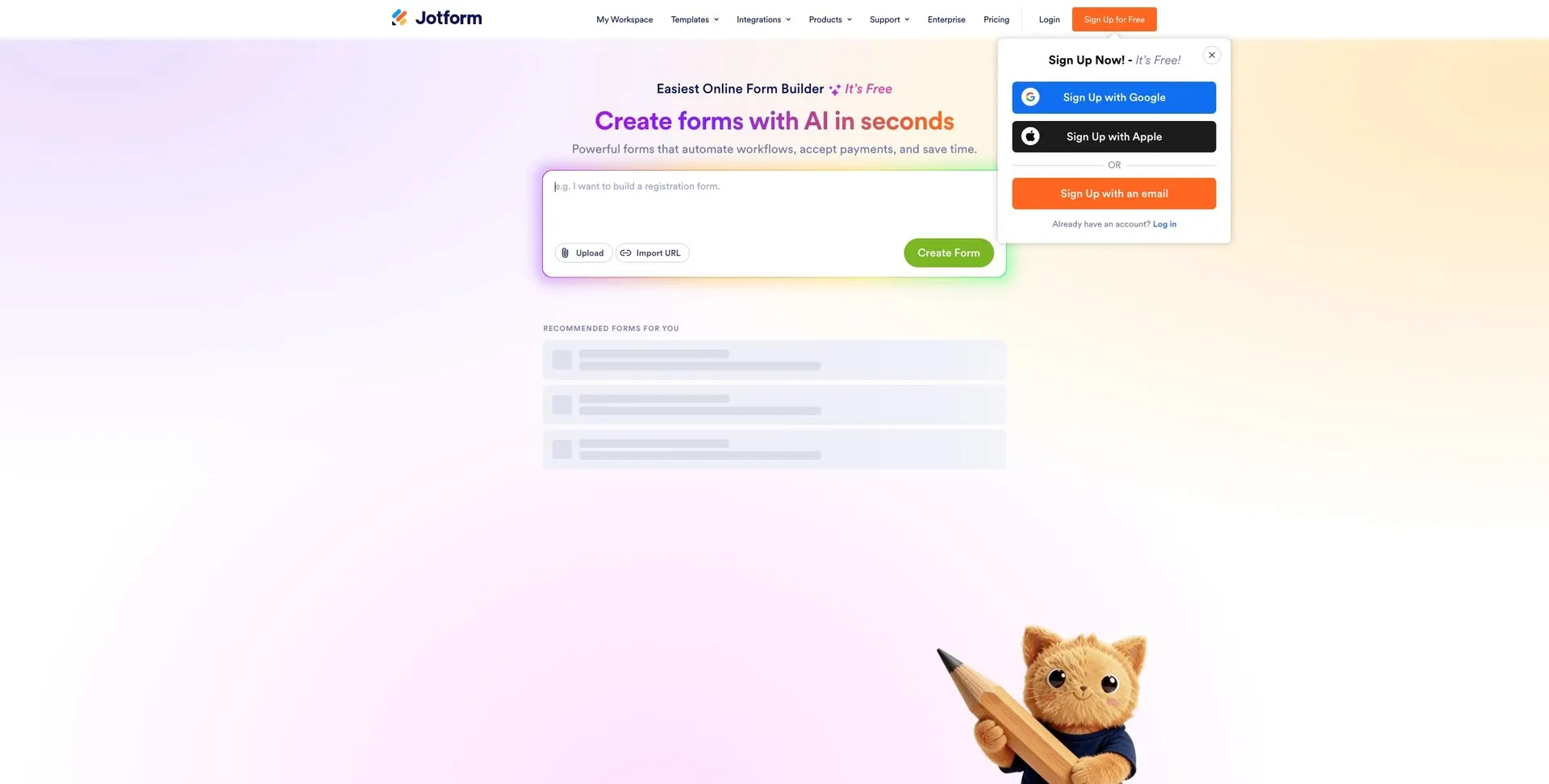 Jotform: Screenshot of the official product website.