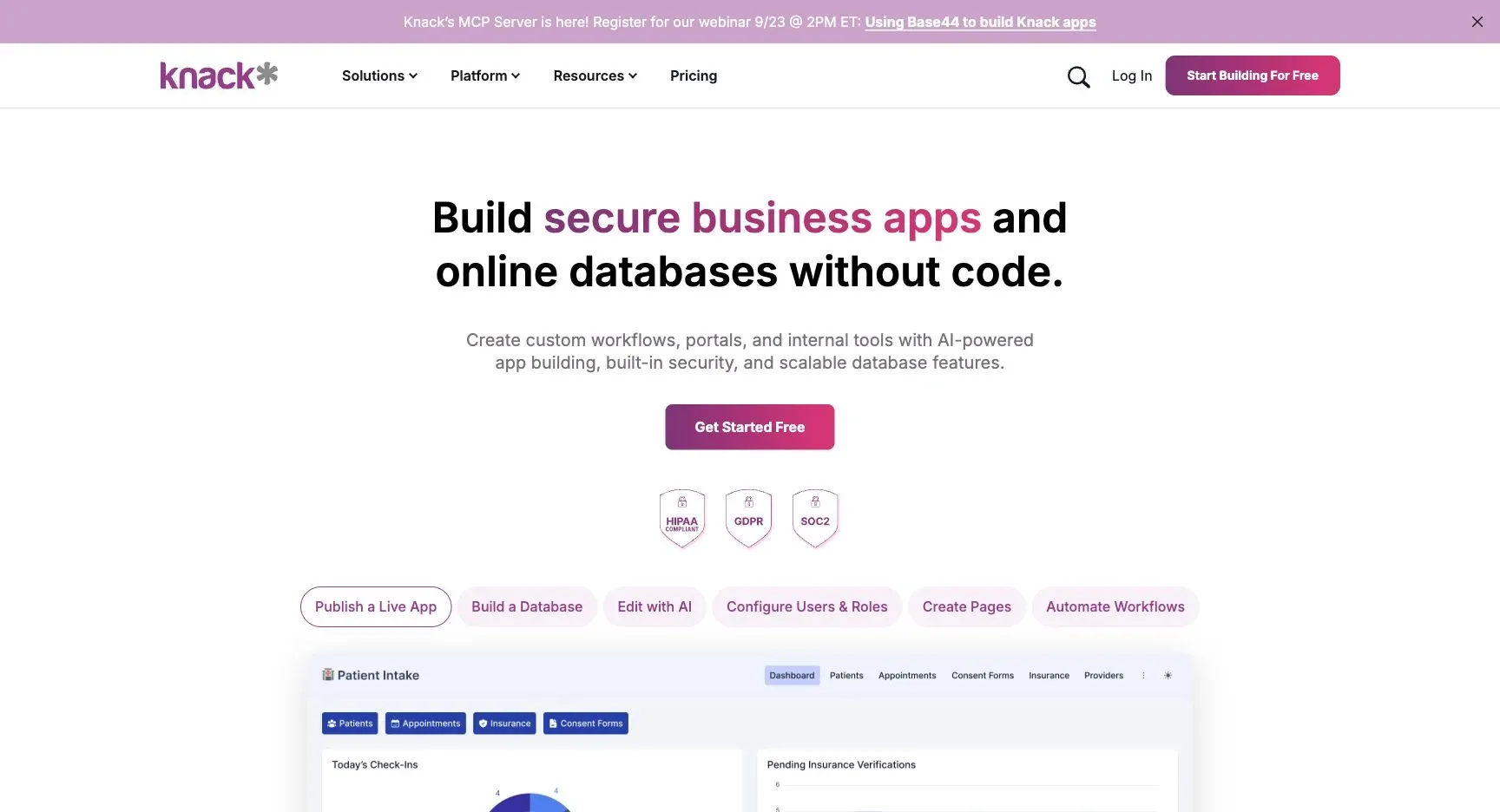 Knack — Official product website overview.