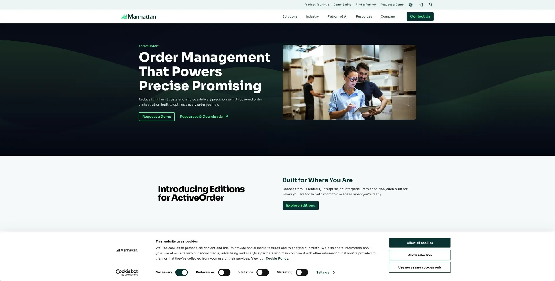 Manhattan Active Order Management — Screenshot of the official product website.