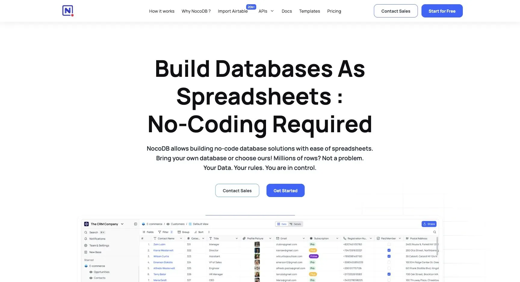 NocoDB — Official product website overview.