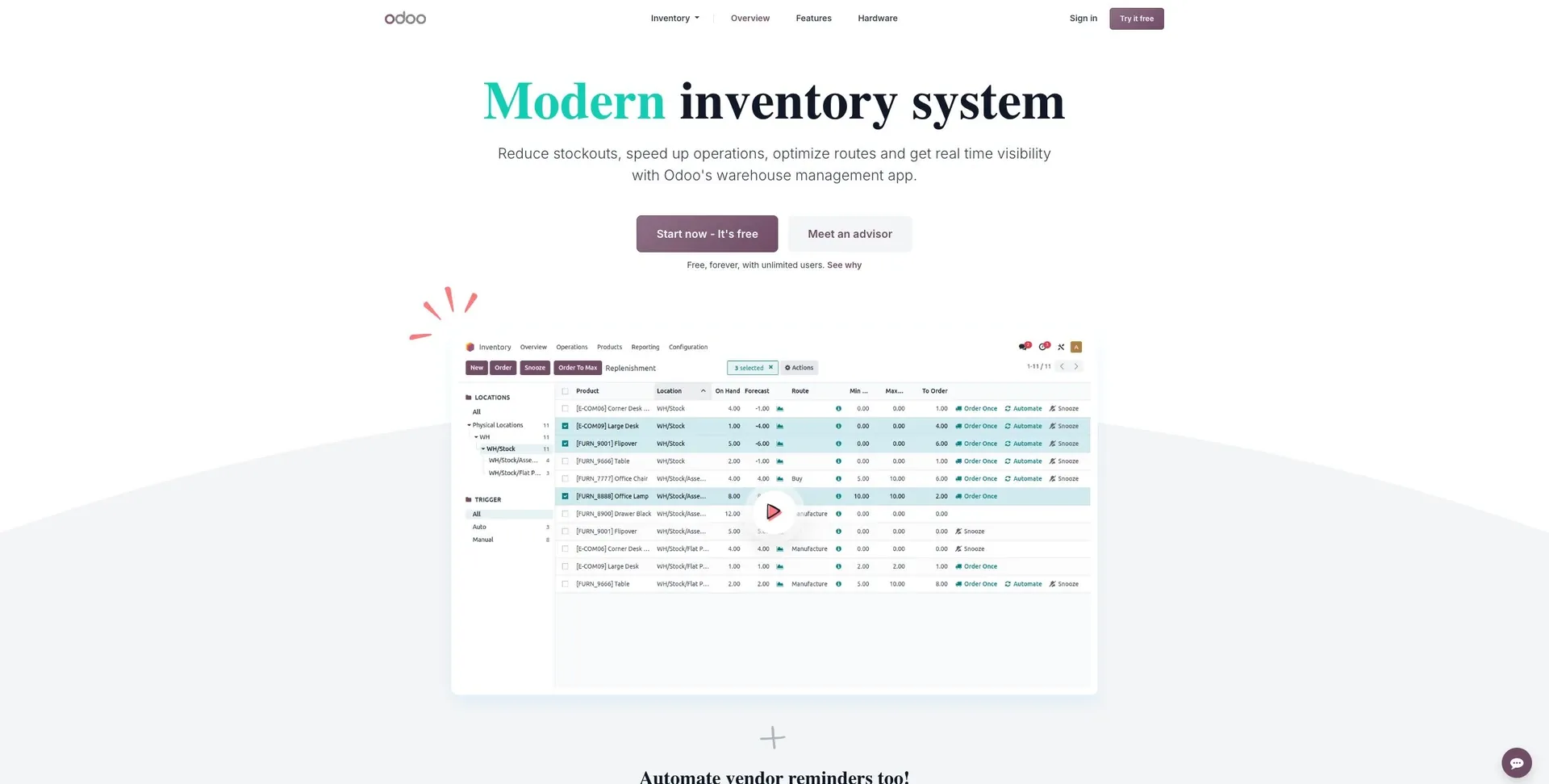 Odoo Inventory — Screenshot of the official product website.