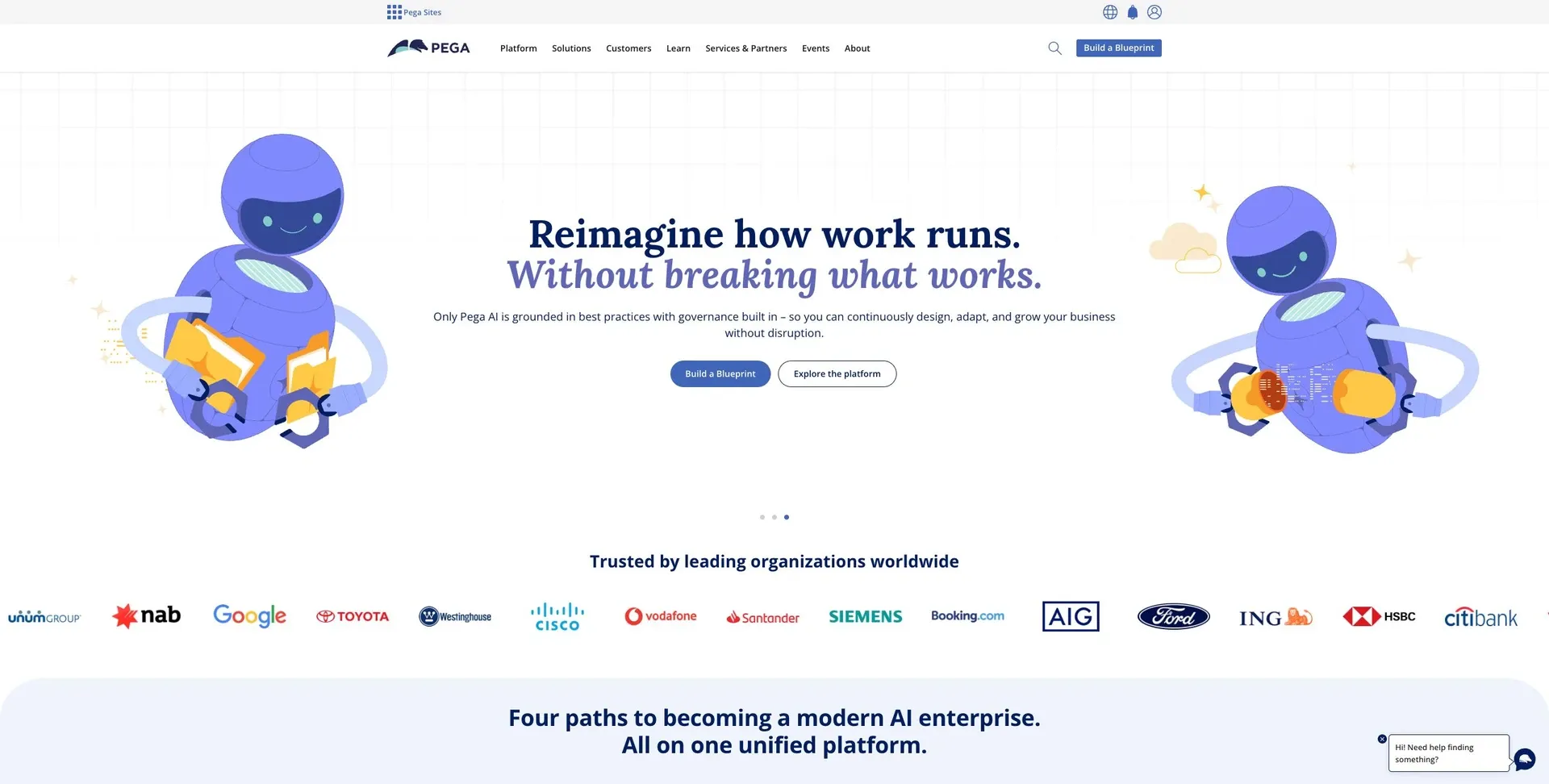 Pega — Screenshot of the official product website.