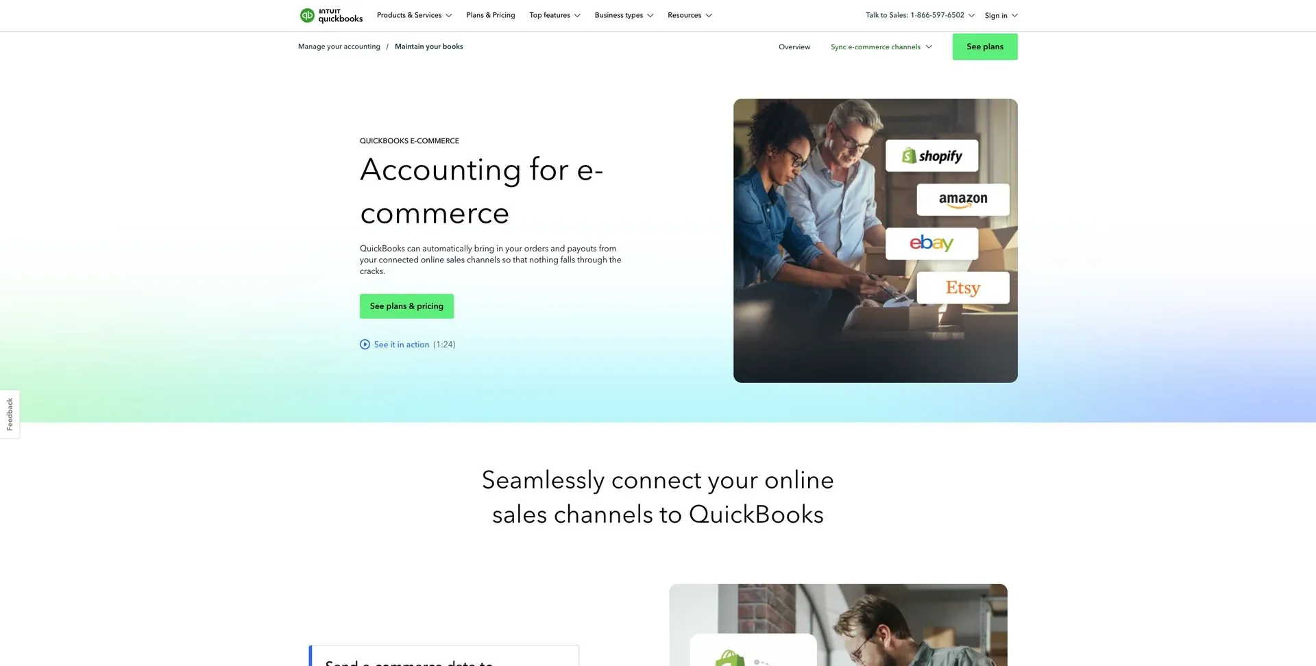 QuickBooks Commerce — Current QuickBooks ecommerce page reached from the QuickBooks Commerce URL.