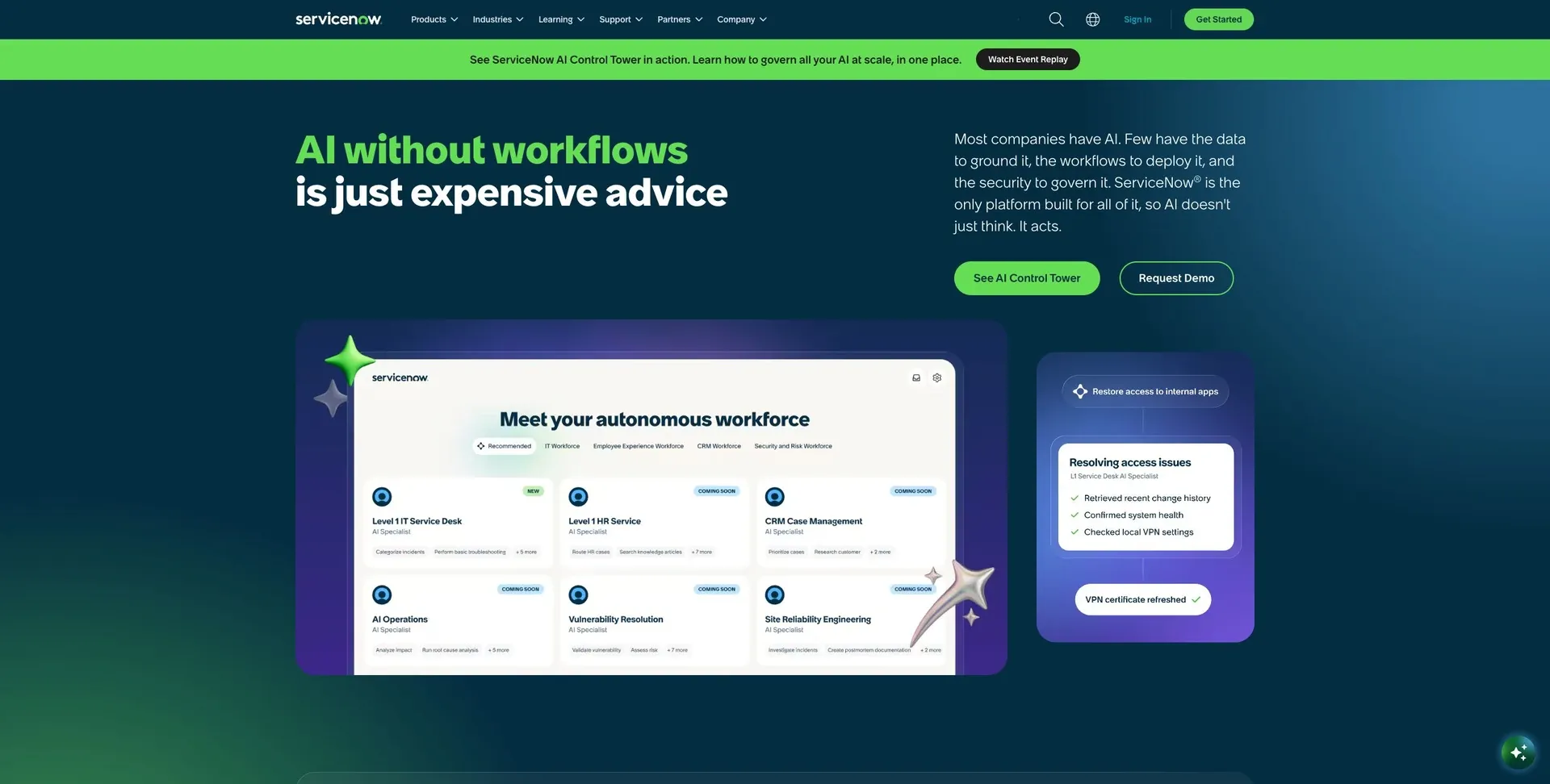 ServiceNow — Screenshot of the official product website.