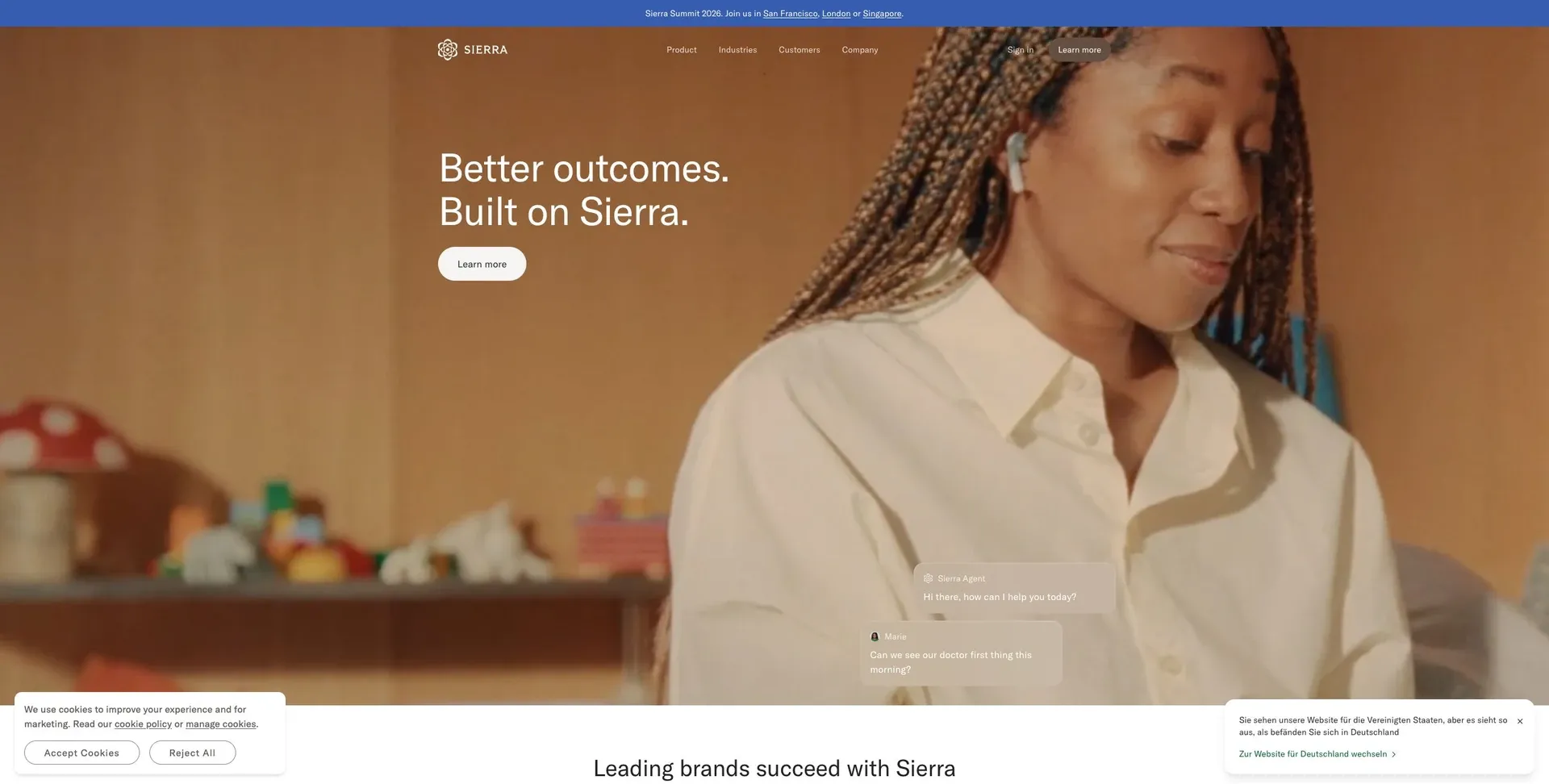 Sierra — Screenshot of the official product website.