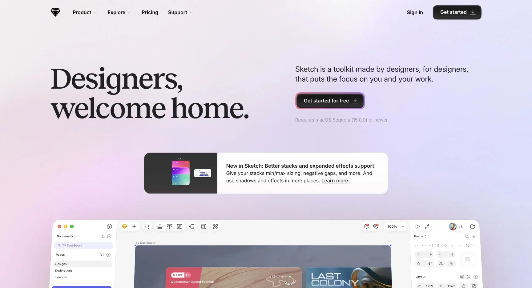 Sketch — Official product website overview.