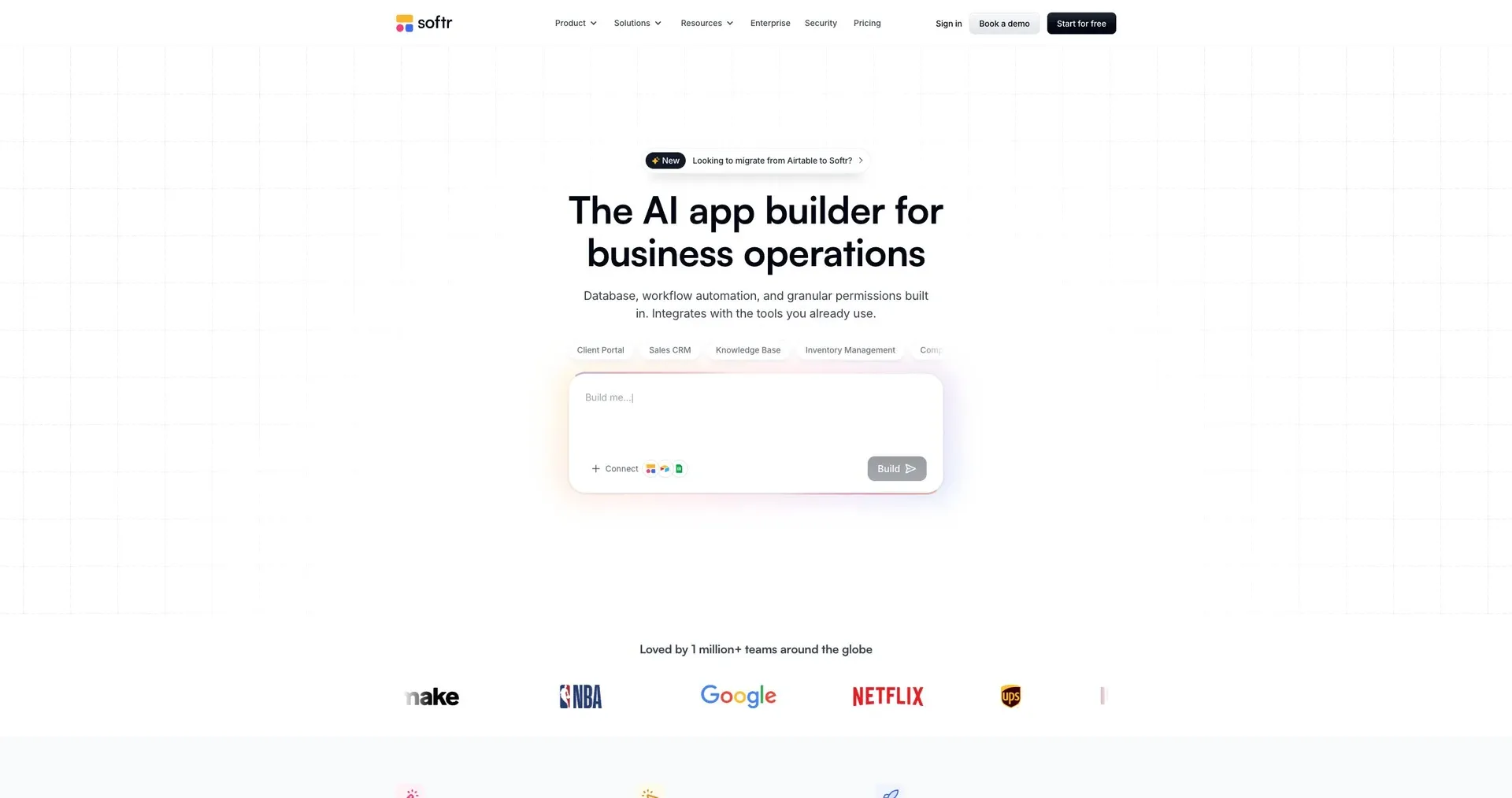 Softr — Screenshot of the official product website.