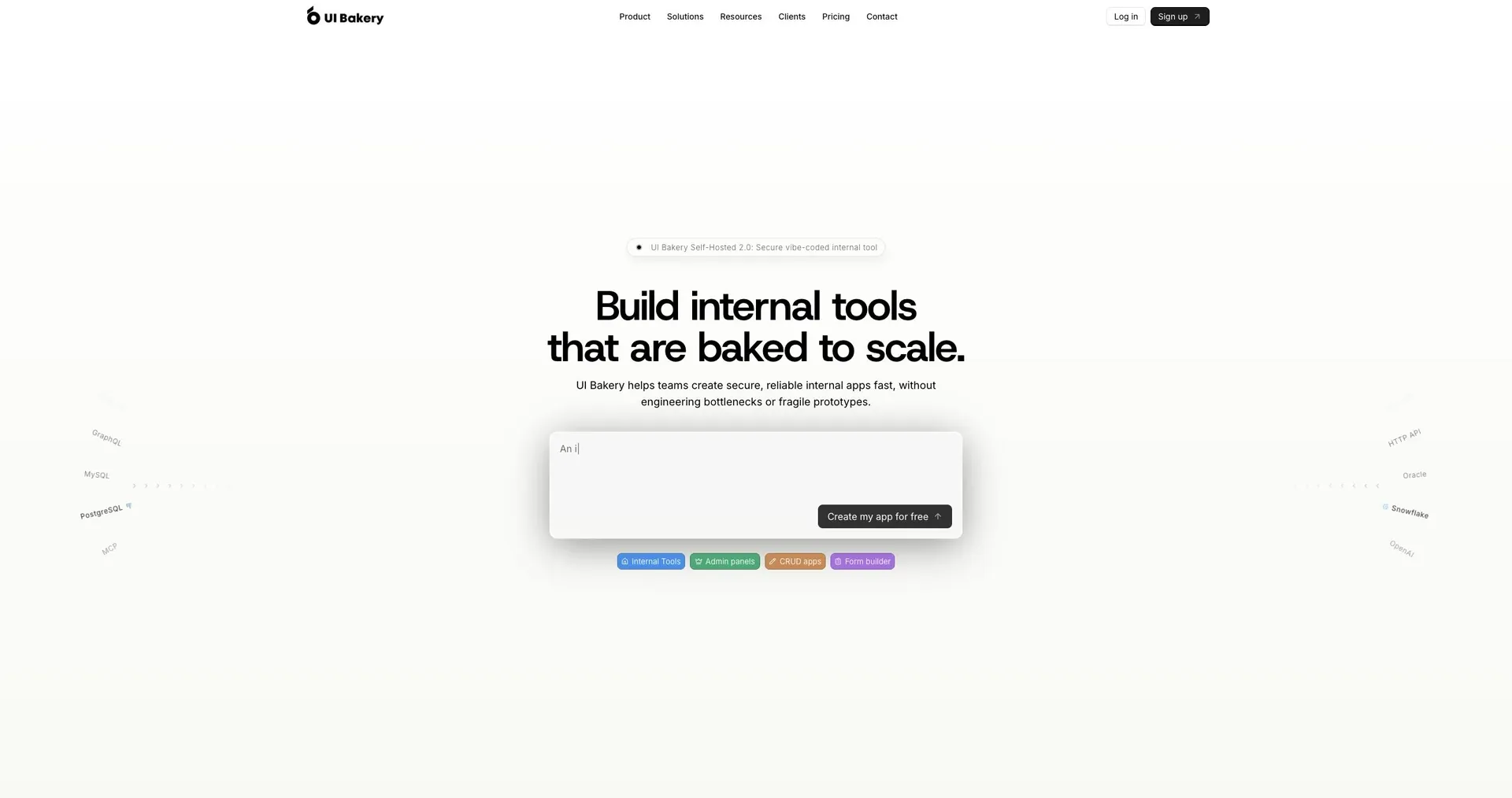 UI Bakery — Screenshot of the official product website.