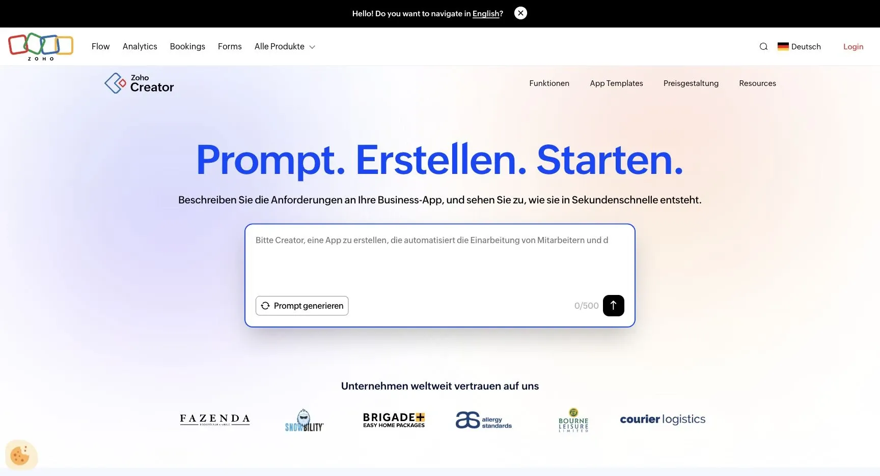 Zoho Creator — Official product website overview (German regional page).