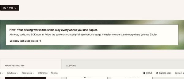 Zapier annual billing selected: entry-tier monthly equivalents